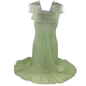 Vintage Wards Womens Lingerie Nightgown Lace Dupont Nylon Green Bows Size 34